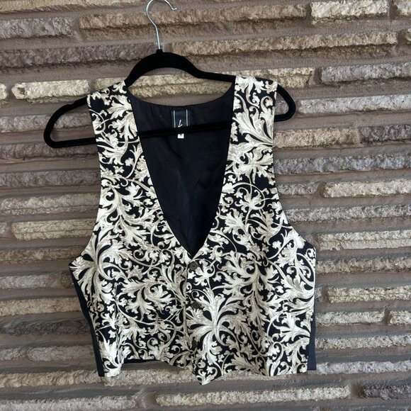 Men's Vintage Black and Gold Scroll Formal Vest Size Medium - Picture 2 of 9